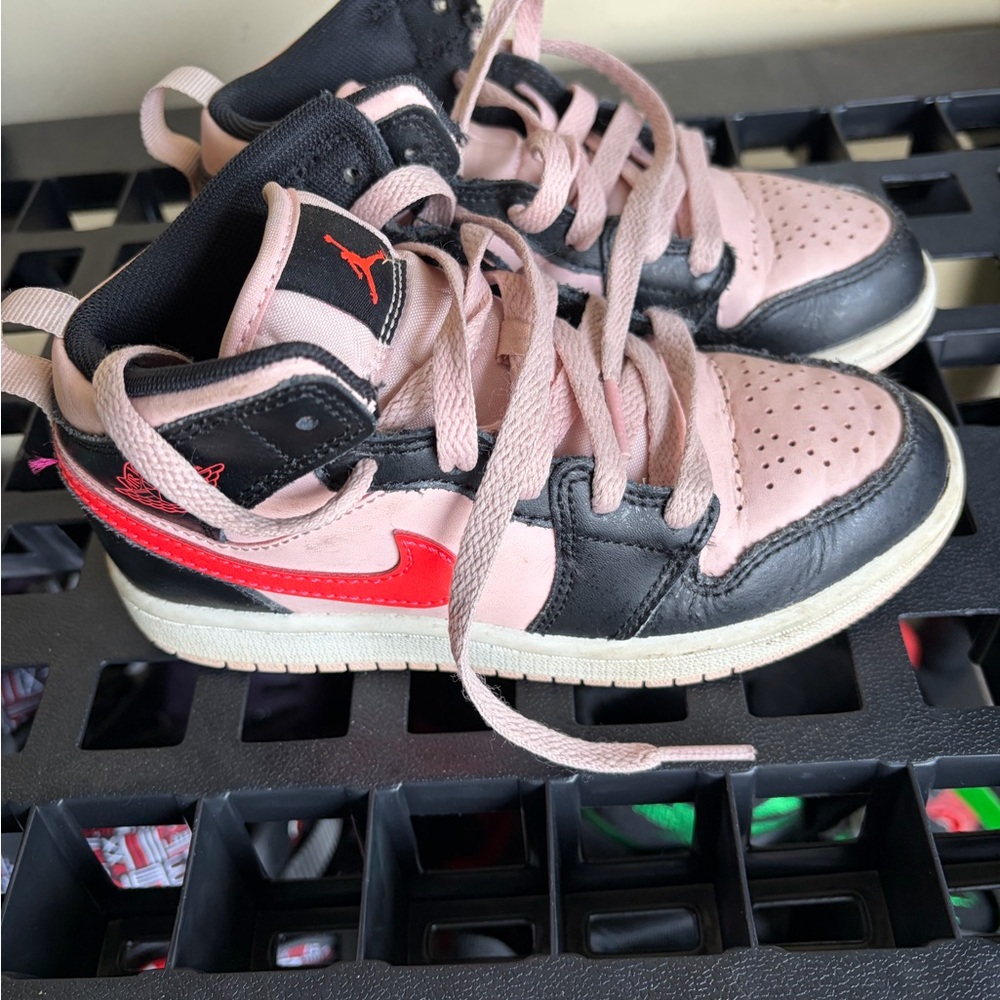 Jordan Kids Black and Pink Sneakers with Red Accents